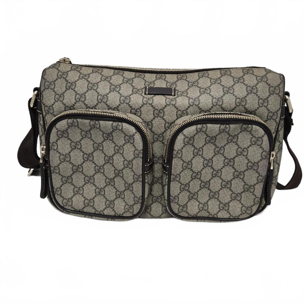 Gucci Messenger Bag GG Supreme Canvas Leather Trim Brown